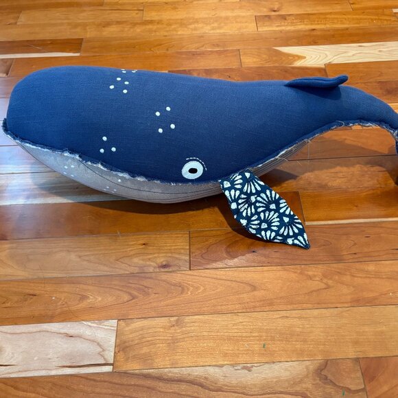Pottery Barn Kids Organic Whale Plush Pillow Nautical Toy Blue Linen 35” - Large - Picture 1 of 8